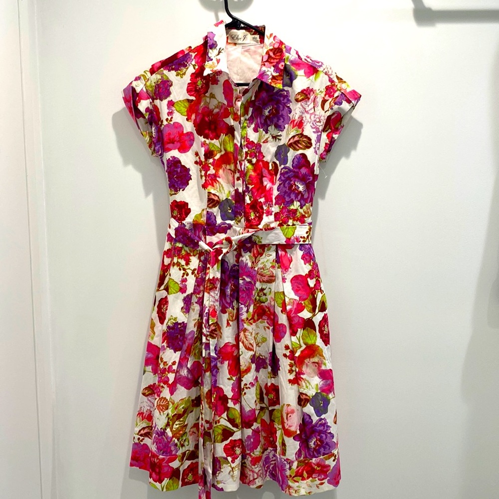 Eliza J Short Sleeve Floral Print Midi dress